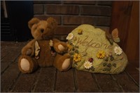 "Welcome" Stone & Stuffed Teddy Bear