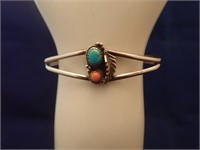 Vintage Coral & Turquoise Cuff Bracelet