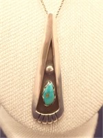 Vintage Navajo Turquoise Sterling Pendant - RHY