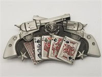 Pewter Revolver Pistols & Cards Belt Buckle 2003