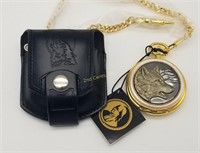 Franklin Mint Wolf Center Pocket Watch W/ Case