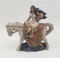 Native American Art Statue Woman Riding Horse