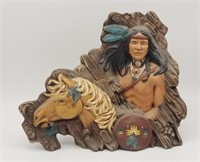 Native American Art Statue Man Riding Horse Bust