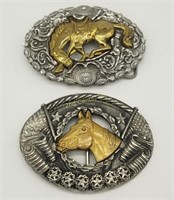 Pair Of Horse Belt Buckles Western Gold Silver