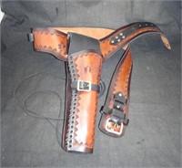 Leather Belt W/ Holster Holds Ammo Cowboy