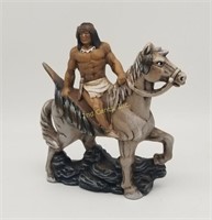 Native American Man Riding Horse Statue Ceramic
