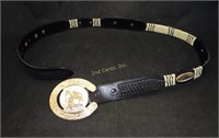 Ornate Western Belt W/ Large Horseshoe Buckle