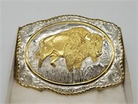 Gold & Silver Tone Buffalo Bison Belt Buckle