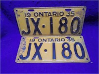 Set Matching License Plates Ontario 1935
