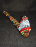 Ceramic Native American Peace Pipe Painted Chief