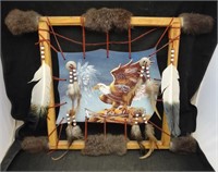 Native American Art Hide On Rack Painted Eagle