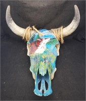 Hand Painted Cow Steer Skull Wolf Howling