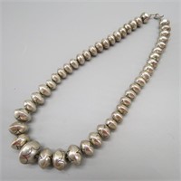 SIGNED Silver Navajo Bench Bead Necklace