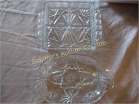Glass contiment trays, square is 6 1/2 x 7", oval