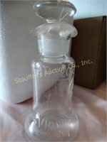 Etched Mazola Vinegar glass bottle with lid, 6"t