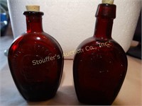 2 brown bottles with corks, 3"t