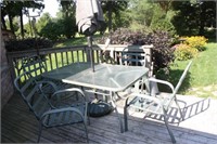 Patio Table & 4 Chairs with Cushions & Umbrella