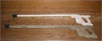 Two Wooden Canes With Saw Handle Style Tops &