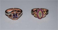 Sterling Silver Ring w/ Opal, Rubies, Emeralds