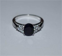Sterling Silver Ring w/ Sapphire & White Stones