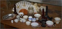 Abalone Sea Shell, Vtg Tea Cups, Plate Displays,