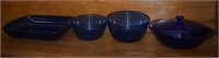 Four Cobalt Blue Baking Dishes - One Rectangle,