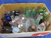 box of vintage soda bottles & derby glasses