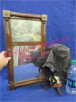 little mirror & old bonnet with stand