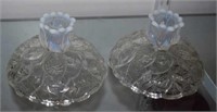 Two Pressed Pattern Glass Candlesticks