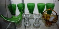 Unusual Green Art Glass Bowl, Brown Art Glass