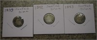 (3) Seated Dimes - 1839, 1843 and 1842