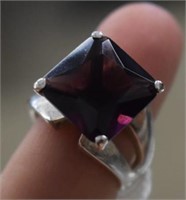 Sterling Silver Ring w/ Large Square Purple Stone