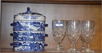 Bombay Blue Willow Pattern Stackable Bowls w/ Lid,