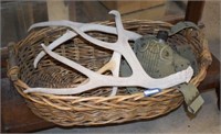 Rustic Basket w/ Sun Bleached Antlers, Leather