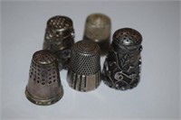 Five Antique Sterling Silver Thimbles