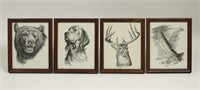 4 Animal Pencil Sketch Prints by Leon Parson
