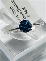 $3300. 10KT Gold Blue Diamond(0.56ct) Ring
