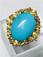 $300. S/Silver Turquoise and Citrine Ring