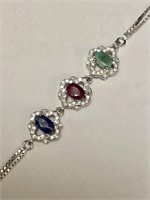 $300. S/Silver Emerald Ruby & Sapphire Bracelet