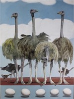 Mimi Lesser American, Modernist Ostriches Painting