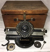 Vintage Lambert Typewriter In Wooden Case