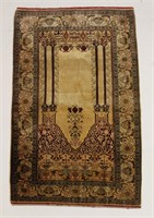 Antique Turkish Kayseri Silk Prayer Rug