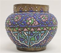 19C Syrian Seca or Curda Enamel & Copper Vase
