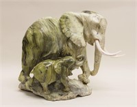 Carved Mudstone Mother & Baby Elephant Sculpture