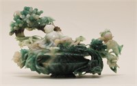 Oriental White & Green Jade Sculpture Boy n Garden