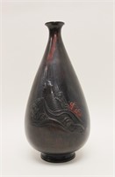 19C Japanese Meiji Bronze Vase w Koi Fish