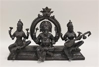 Hindu Bronze Sculpture Ganesha w Female Attendants