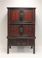 Antique Chinese Carved Wood & Lacquer Cabinet