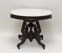 19C Marble & Walnut Victorian Turtle Top Table