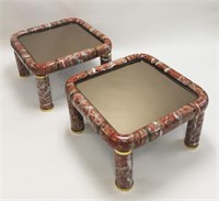 (2)1960's Tommaso Barbi Marble & Brass End Tables